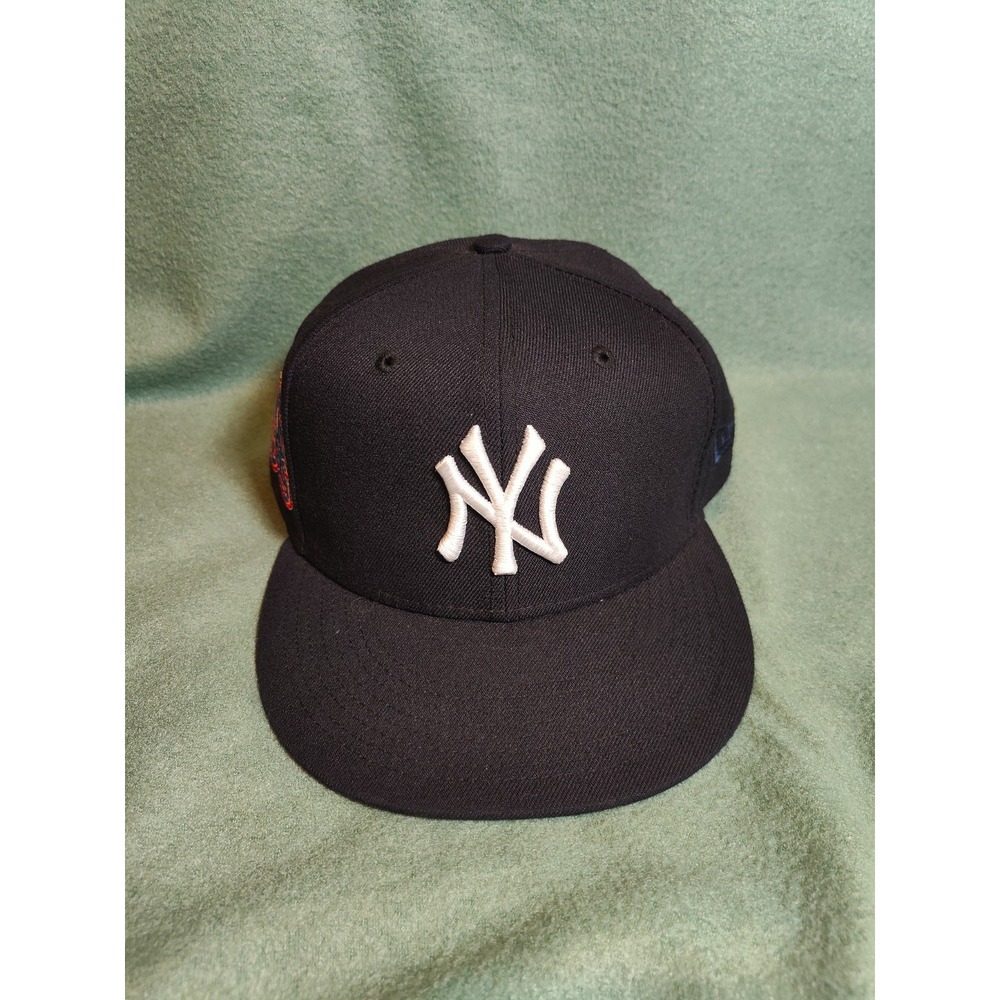 New Era NY Yankees 59FIFTY Black Fitted Hat 75th World Series Patch MLB Sz 7 3/4
